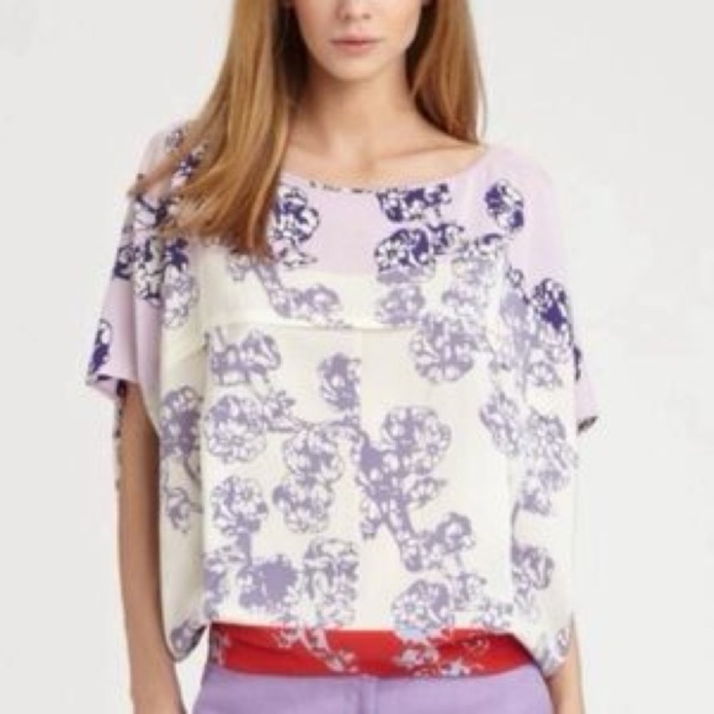 Diane Von Furstenberg Silk top drop waist Lilac and Cream Floral Sz M